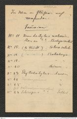 Nachlass Franz Steindachner, Liste (zu Inv.Nr. 537.03) von Prinzessin Therese von Bayern an Franz Steindachner, Inv.Nr. 537.09, Seite 1